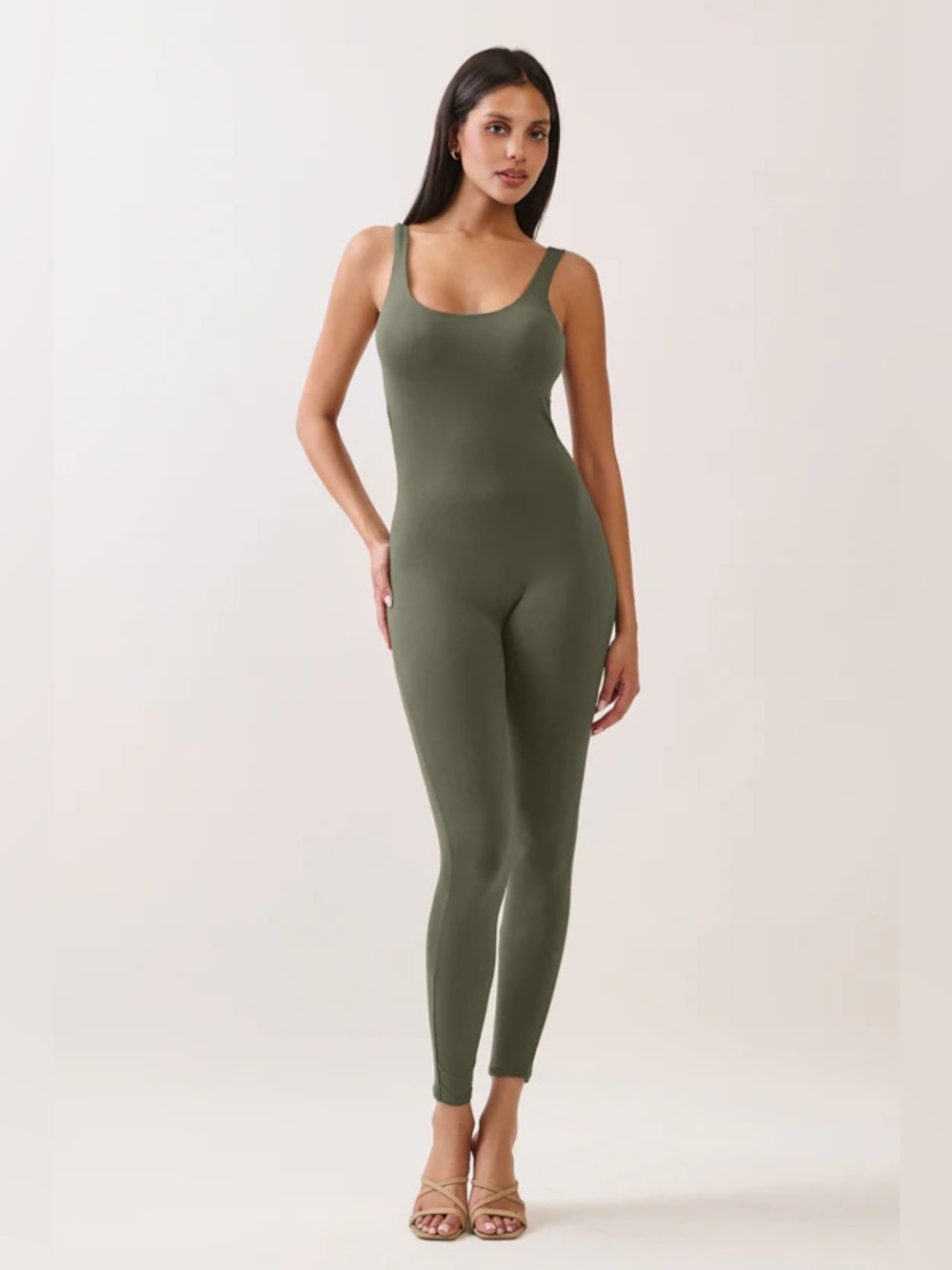 Olive Green Scoop-Neck Sleeveless Jumpsuit